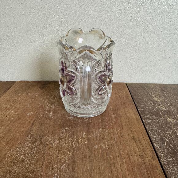 US‎ Glass Flower & Cane Antique 1895-1912 Purple Gold Flower Creamer - Picture 2 of 10